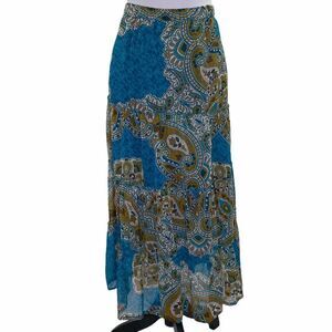 SARA Studio Blue Brown Paisley Maxi Skirt PXL